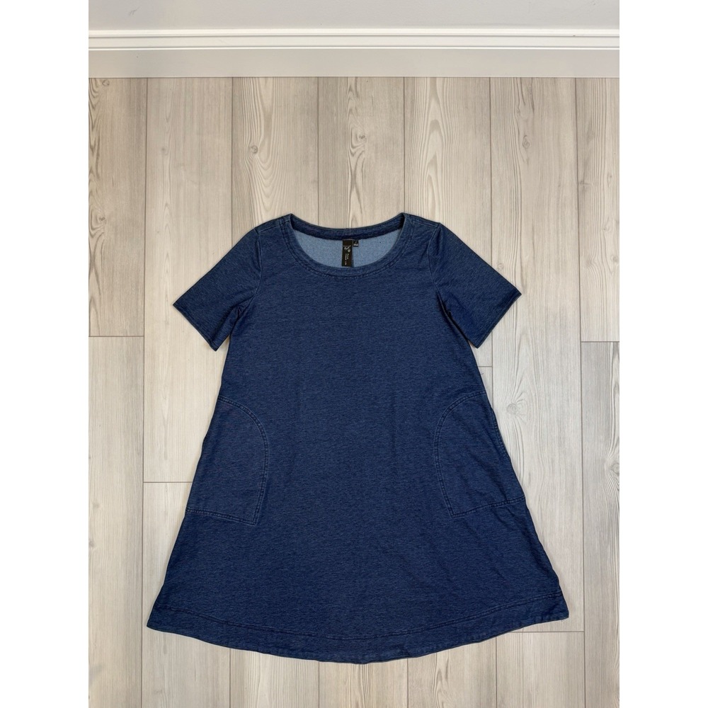 Focus Casual Life Size Small Chambray Blue Dress Pockets Cotton Blend‎